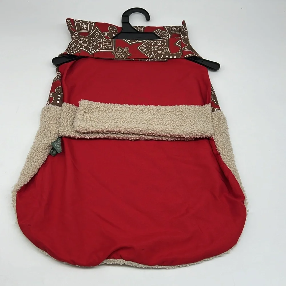 Paw &‎ Tail Red Gingerbread Dog Vest with Tan Sherpa Fur Hook & Loop Close Large